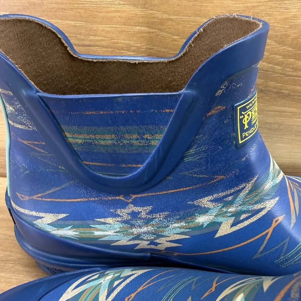 Pendelton Chelsea Rain Boots Womens 7 Blue South Western Native Boho Print
